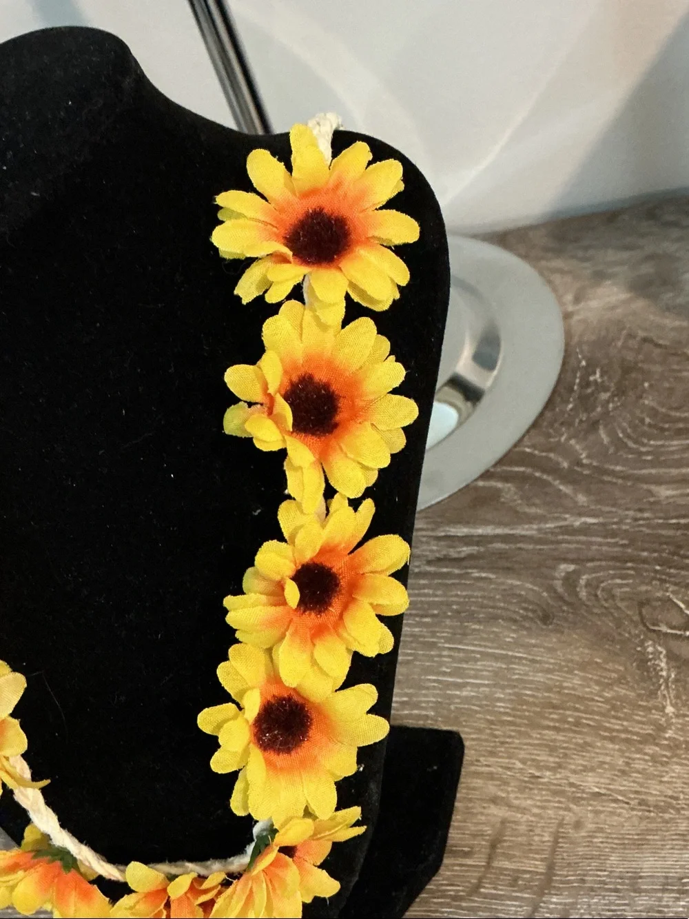 Yellow Daisy Flower Sunflower Headband Necklace Belt 39” Long Faux Braided Suede